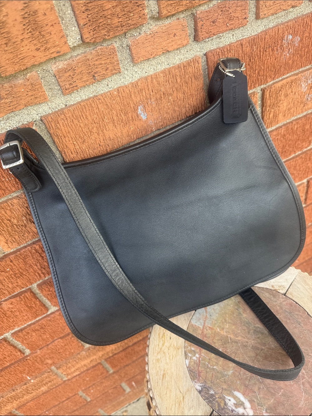 🖤Vintage Authentic Coach Black hobo hippie Bag with palladium hardware K3H-913